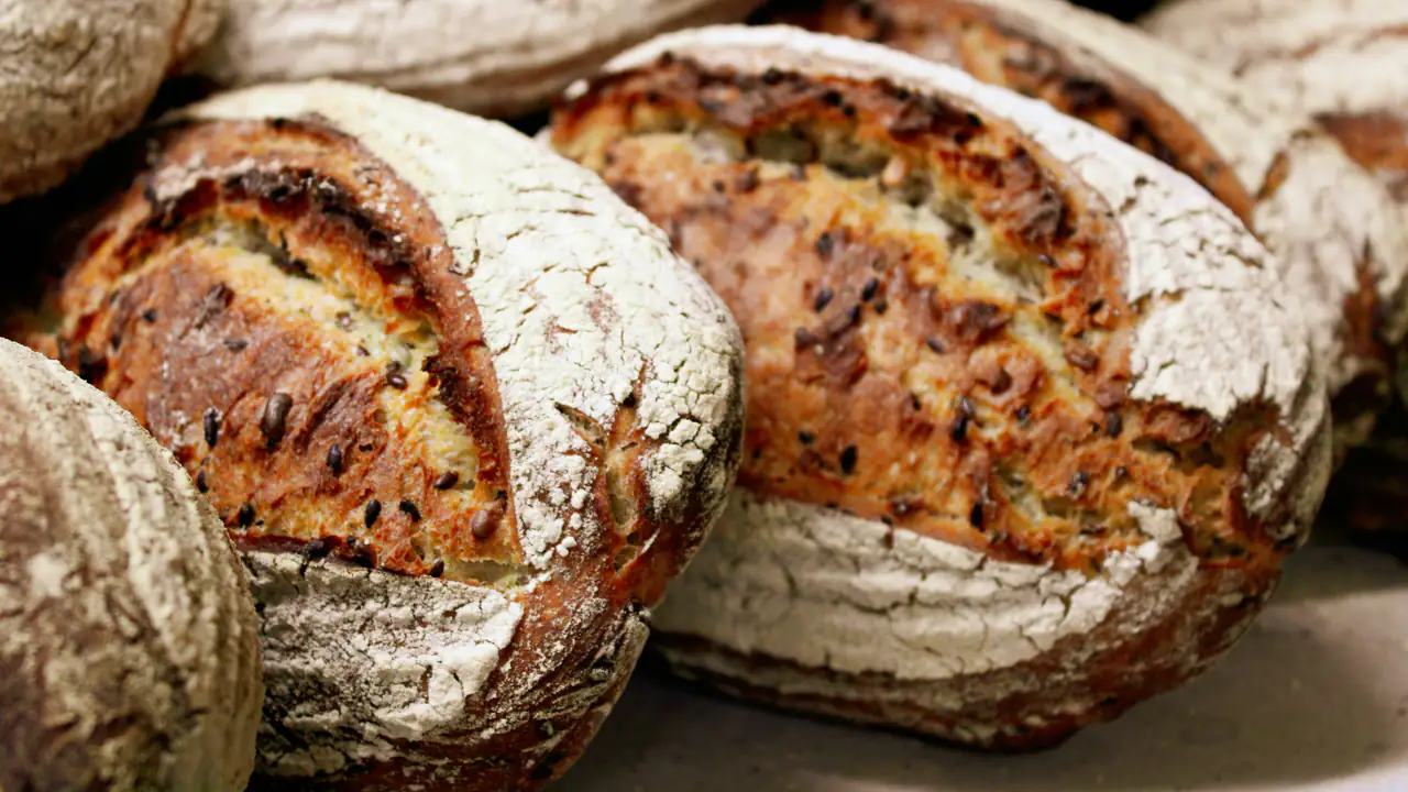 Des miches au levain farinées, la croûte grignée et dorée